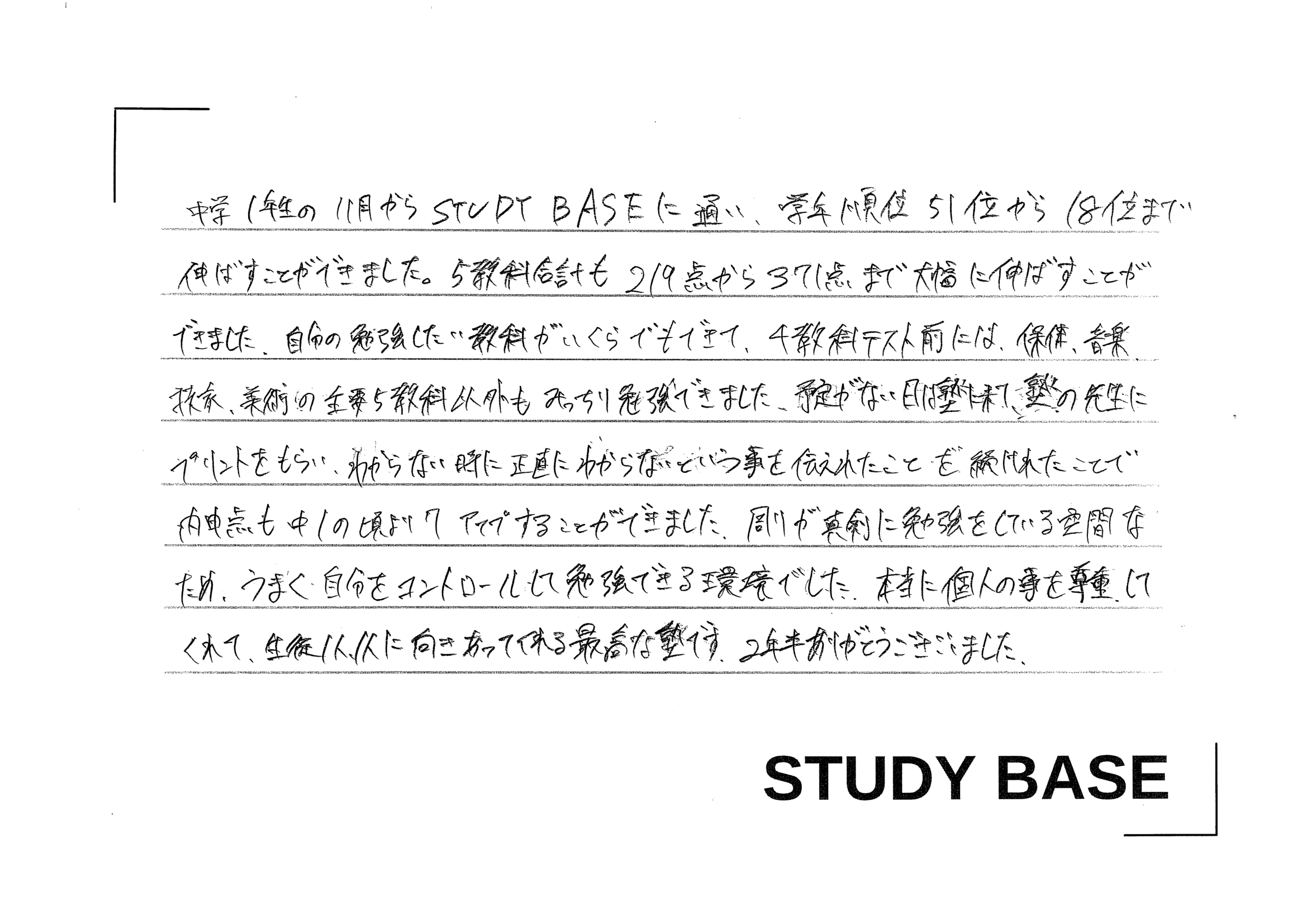 中学3年生　Mさん